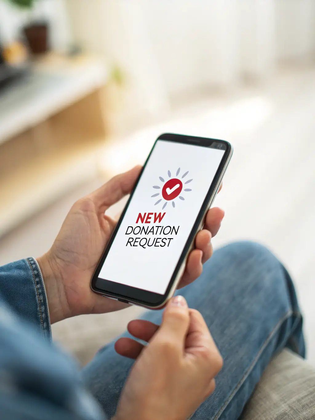 A close-up shot of a smartphone displaying a TeeGiveaways notification about a new giveaway, emphasizing the convenience of staying informed.